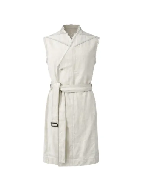 Rick Owens Temple belted fringed sleeveless coat Neutrals RR01F2907