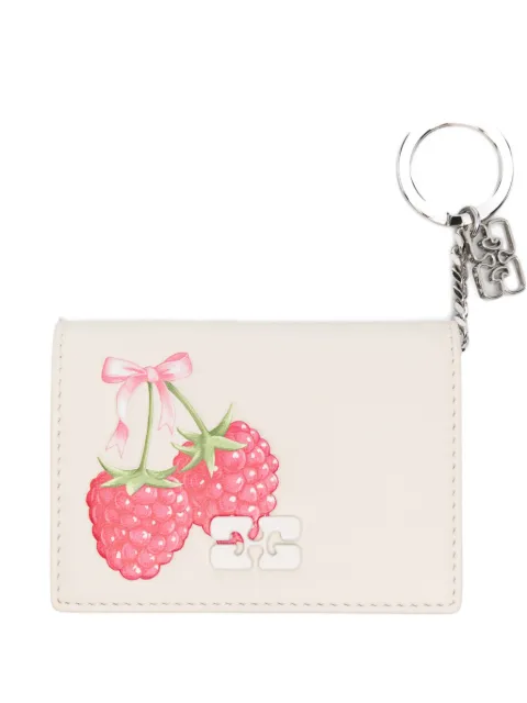 GANNI raspberry-print leather wallet Neutrals B3010258