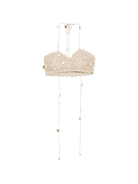 Asta Resort Charlotte crochet shell-embellished top Neutrals PF262021K1033107