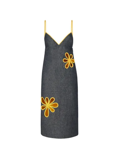 FENDI flower-appliqué midi dress Blue FDD588AW9X