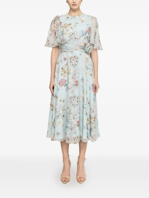 NISSA floral-detail silk midi dress Blue RC16639PRINT