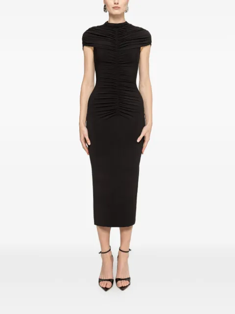NISSA ruched midi dress Black RS16583BLACK
