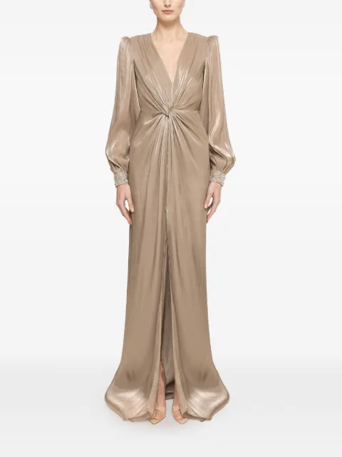 NISSA twist-detail chiffon maxi dress Neutrals RS15872