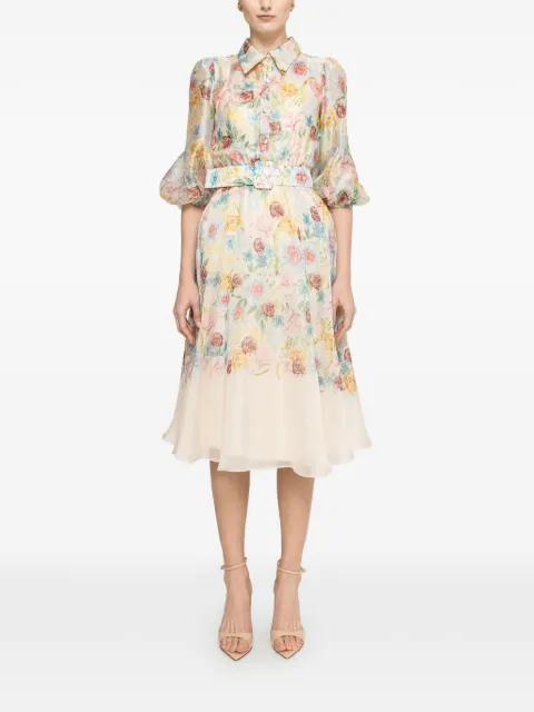 NISSA printed organza midi dress Neutrals RC16282