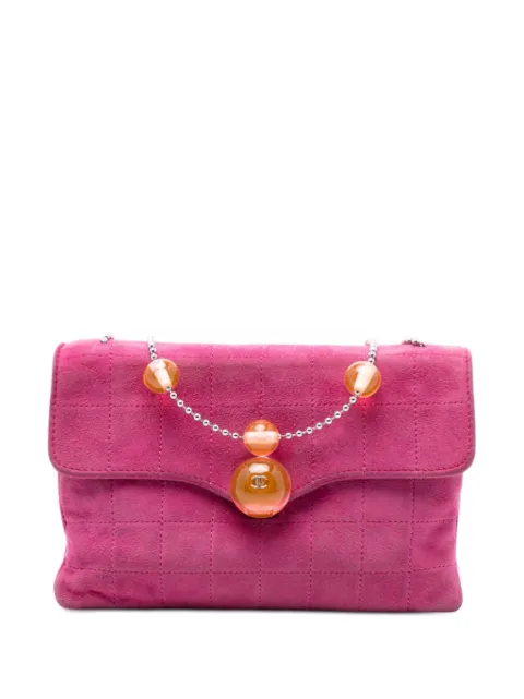 CHANEL Pre-Owned 2000-2002 CC Choco Bar Suede Beaded Chain Flap shoulder bag Pink KY74CTQ8GRRRCVMP