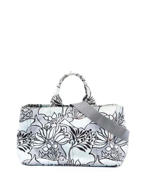 Prada Pre-Owned 2013-2025 Medium Floral Printed Canvas Canapa satchel Blue MCX9SQQZAA2V001N
