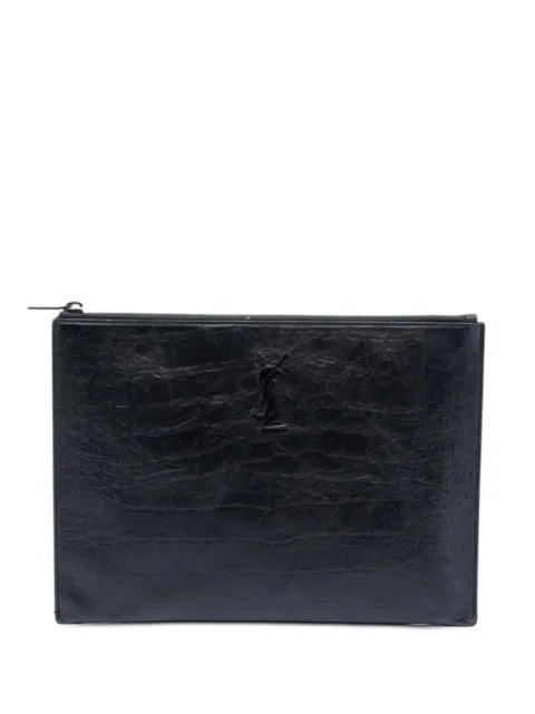 Saint Laurent Pre-Owned 2018 Croc Embossed Leather Monogram Document Holder clutch bag Black YBZXFG8H811ZS5MS