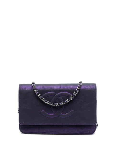 CHANEL Pre-Owned 2013-2014 CC Metallic Crackling Lizard Printed Leather Wallet on Chain crossbody bag Purple 2YP9901L3DTN46BF