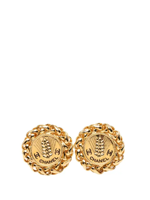 CHANEL Pre-Owned 1950-1970 CC Gold Plated Wheat Medallion Clip On Earrings costume earrings Gold UHY5SEDEGU026OFR