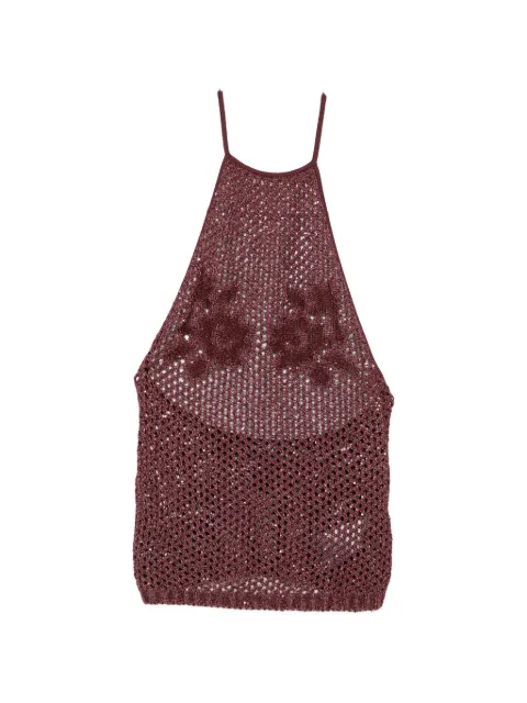 AMIRI sequin-embellished open-knit top Red AWTOKN1030
