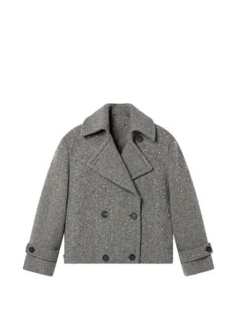 Golden Goose Journey short trench coat Regina embellished salt and pepper virgin wool Grey GWP02739P002584