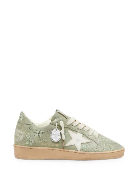 Golden Goose Ball Star in sage-green suede with white leather star and tone-on-tone Swarovski floral embroidery sneakers Green GWF00117F008567