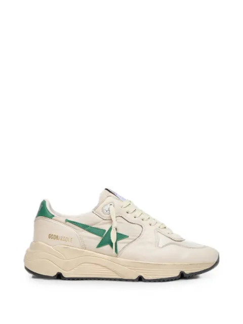 Golden Goose Running Sole in cream nylon and leather with green leather star sneakers Neutrals GWF00126F008530