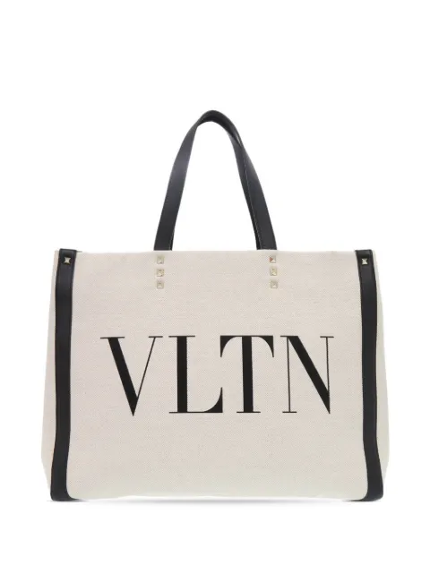 Valentino Garavani Pre-Owned 2010-2025 Medium Canvas Rockstud VLTN Tote satchel White CEFG5VVK91QWD82C