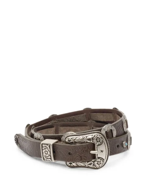 Golden Goose lace belt in washed brown-leather with raised floral-pattern and metal inlays Brown GWA00807A000884