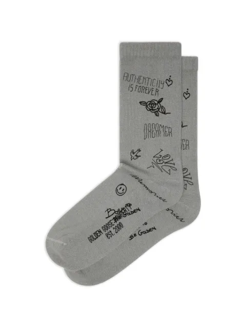 Golden Goose Socks high rib/doodles print Grey GUP00883P002571