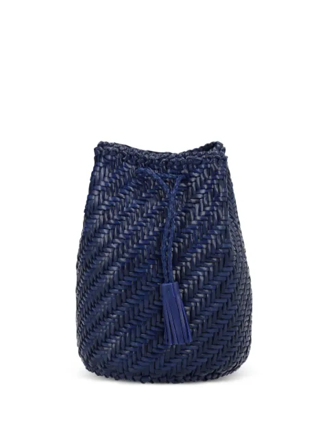 DRAGON DIFFUSION Pompom Double Jump Tan woven clutch bag Blue 8838