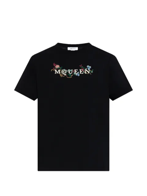 Alexander McQueen logo-print embroidered T-shirt Black 866378QTAEM