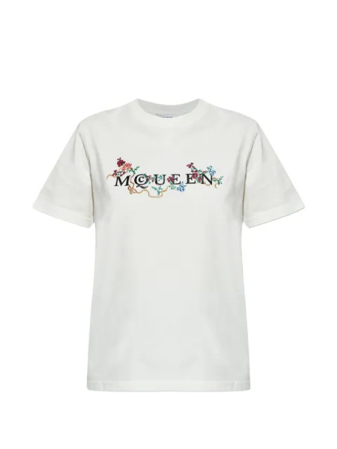 Alexander McQueen floral-embroidered logo T-shirt White 864169QZARQ