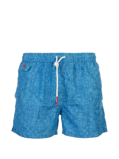Kiton crosshatch-print swim shorts Blue UCOM010K0745H