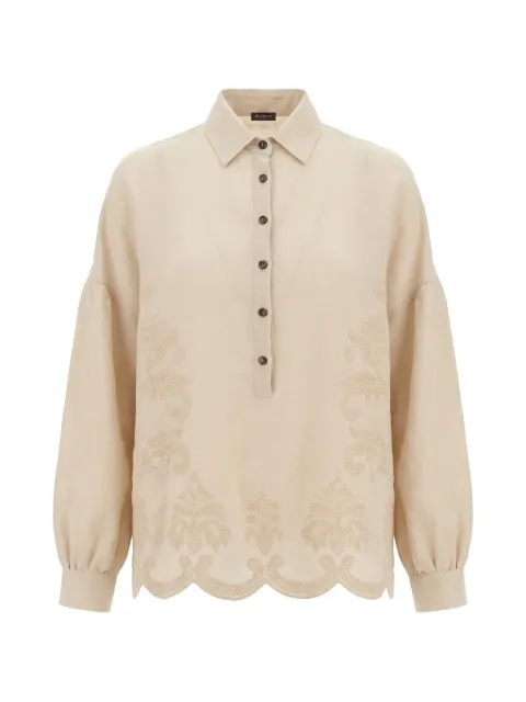 Kiton embroidered scalloped-hem blouse Neutrals D61445K0861G