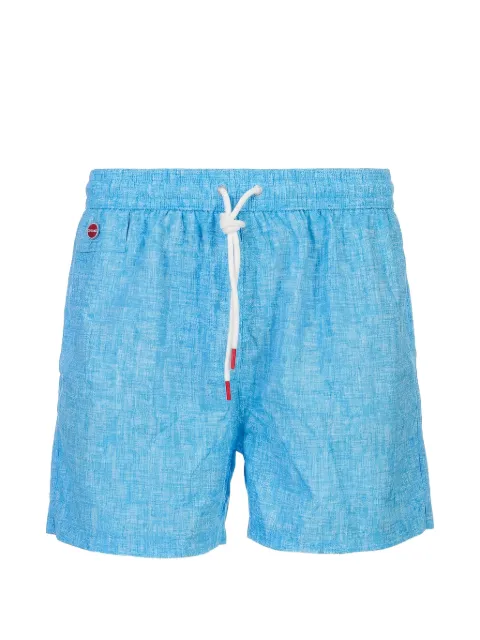 Kiton crosshatch-pattern drawstring swim shorts Blue UCOM010K0745H