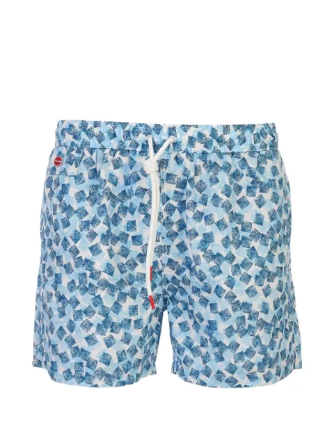 Kiton geometric-print swim shorts Blue UCOM010K0745H