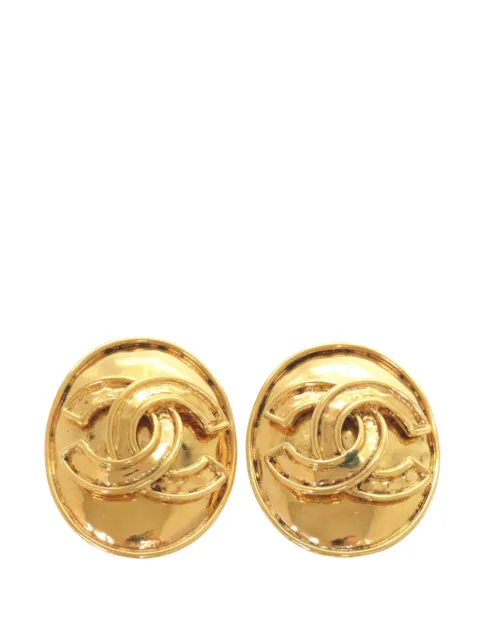 CHANEL Pre-Owned 1994 Gold Plated CC Oval Clip On Earrings costume earrings Gold NU552BRAD98LEBXG