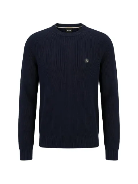 BOSS ribbed-knit logo-plaque sweater Blue 50555124