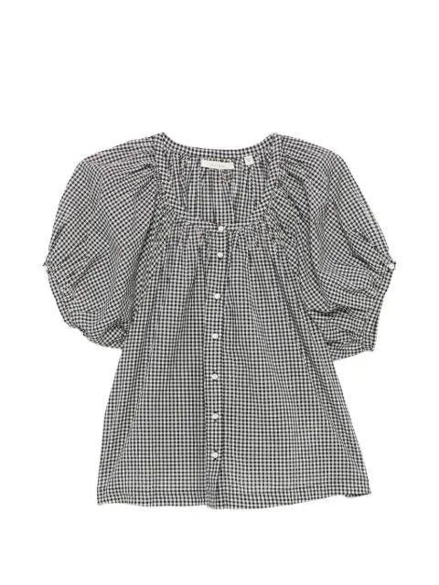 DÔEN June gingham-check puff-sleeve top Black 23441868