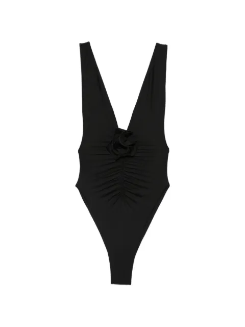 La Reveche Samira ruched floral-appliqué swimsuit Black LR26SMO