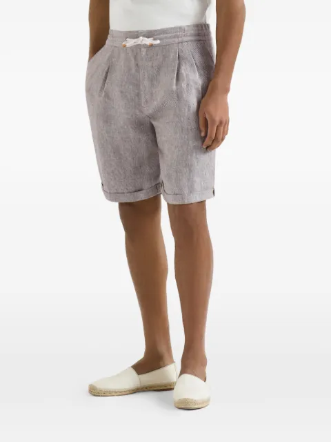 Brunello Cucinelli linen and hemp diagonal Bermuda shorts with drawstring and double pleats Grey MP548U0020C049