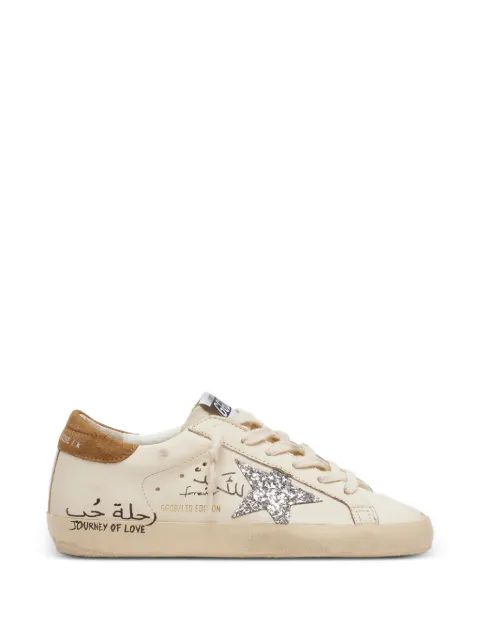 Golden Goose Super-Star in nappa with silver glitter star and all-over lettering sneakers Neutrals GWF00101F007130