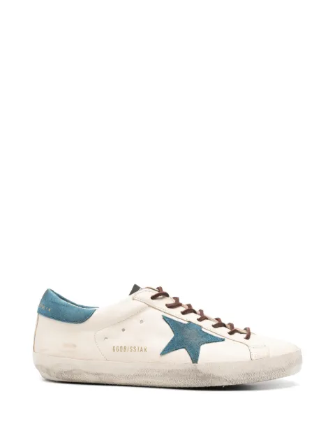Golden Goose Super-Star trainers in white leather with turquoise suede star Neutrals GMF00101F008604