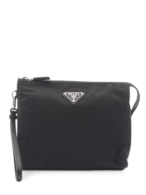 Prada Pre-Owned 2020s Necessaire leather-trim clutch bag Black 1060482