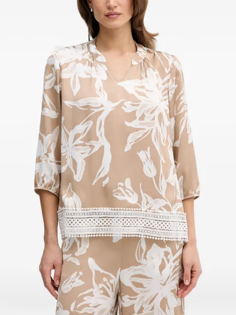 Joseph Ribkoff floral-print crochet-trim blouse Neutrals 261031