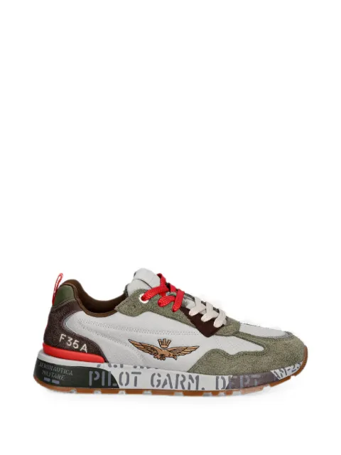 Aeronautica Militare logo-embroidered panelled low-top sneakers Green 261SC0276UCT0354