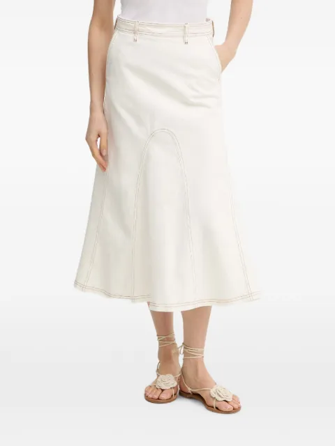 MUNTHE Braylin contrast-stitch logo-patch A-line midi skirt White 261123826103