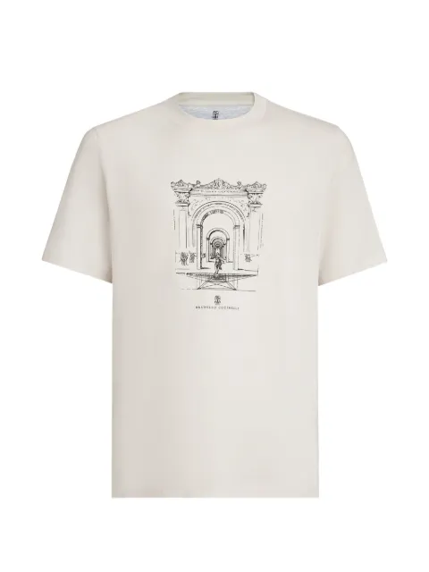 Brunello Cucinelli cotton jersey crew neck T-shirt with print Neutrals M0B138521PCAP04