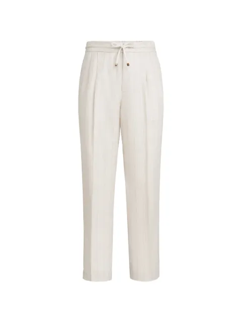 Brunello Cucinelli linen chalk stripe chevron trousers with drawstring and double pleats Neutrals MP433E1710C609