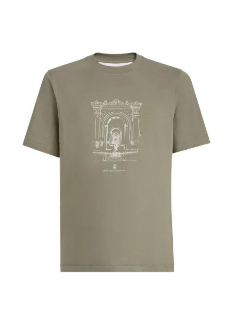Brunello Cucinelli cotton jersey crew neck T-shirt with print Green M0B138521PCTJ36