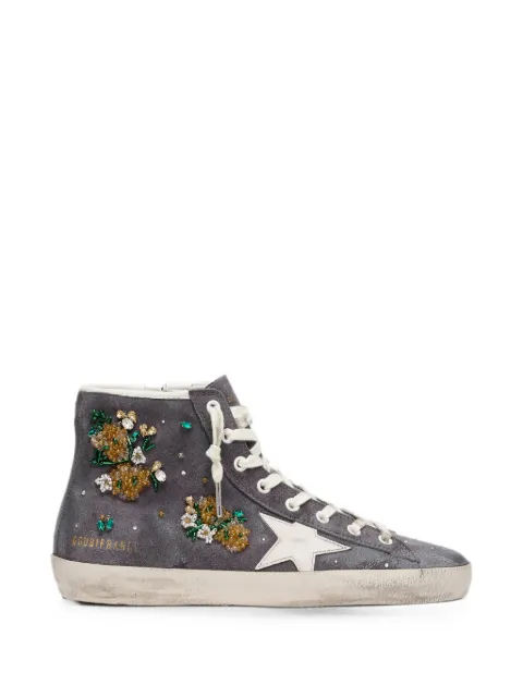 Golden Goose Francy suede upper with crystals and flowers-beads embroidery leather Star Grey GWF00113F008547