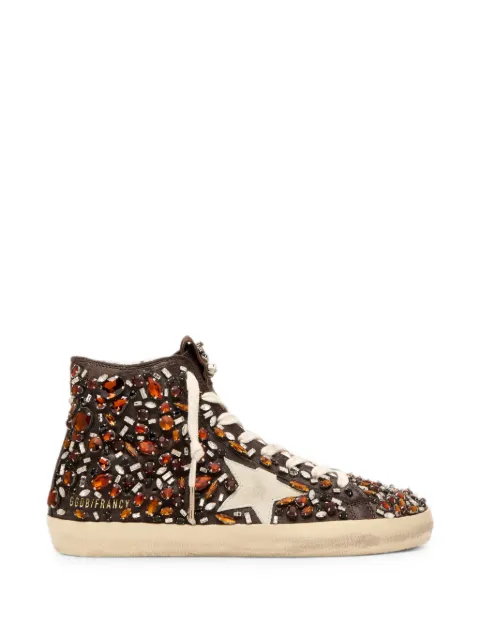 Golden Goose Francy in dark brown leather with multicolor rhinestones and white suede star Brown GWF00113F007863