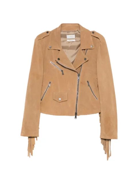 VICOLO fringe-trimmed biker jacket Neutrals TAB0172