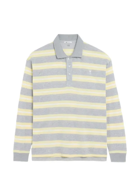 AMI Paris striped mercerised-jersey polo shirt Grey H26HPL443JE0224