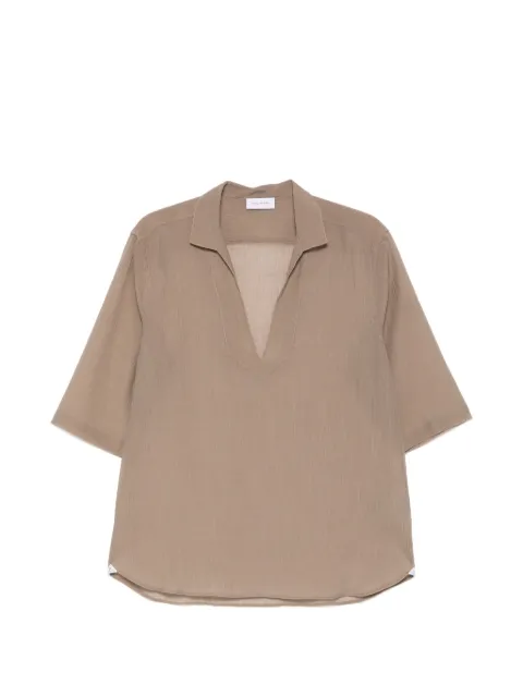 Tagliatore semi-sheer V-neck shirt Brown ZANTENS690003U