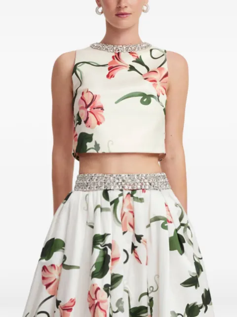 Leo Lin floral-print crystal-embellished top White LLSS260222