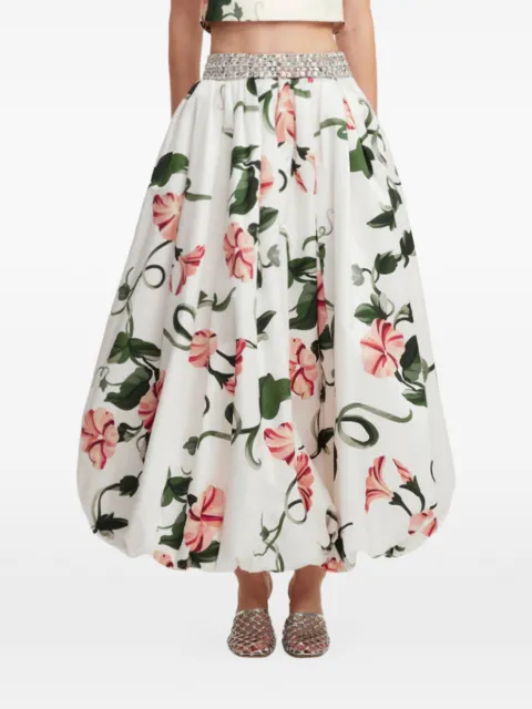 Leo Lin floral-print crystal-embellished maxi skirt White LLSS260362