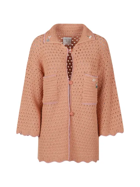 Forte Forte crochet-knit floral-embellished cardigan Pink 149352026