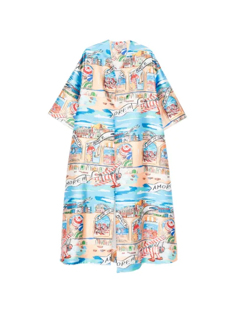 alessandro enriquez graphic-print wide-sleeve coat Blue SS26AEK01DU
